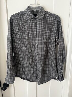 John Varvatos Gray Plaid Button-Down Shirt slim fit